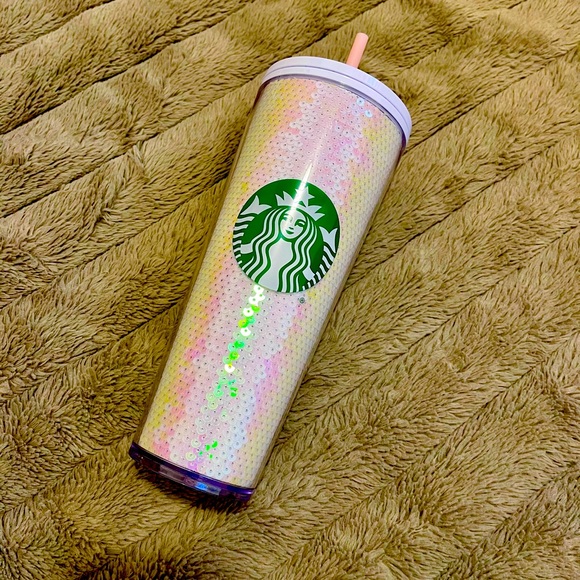 Starbucks iridescent white sequin